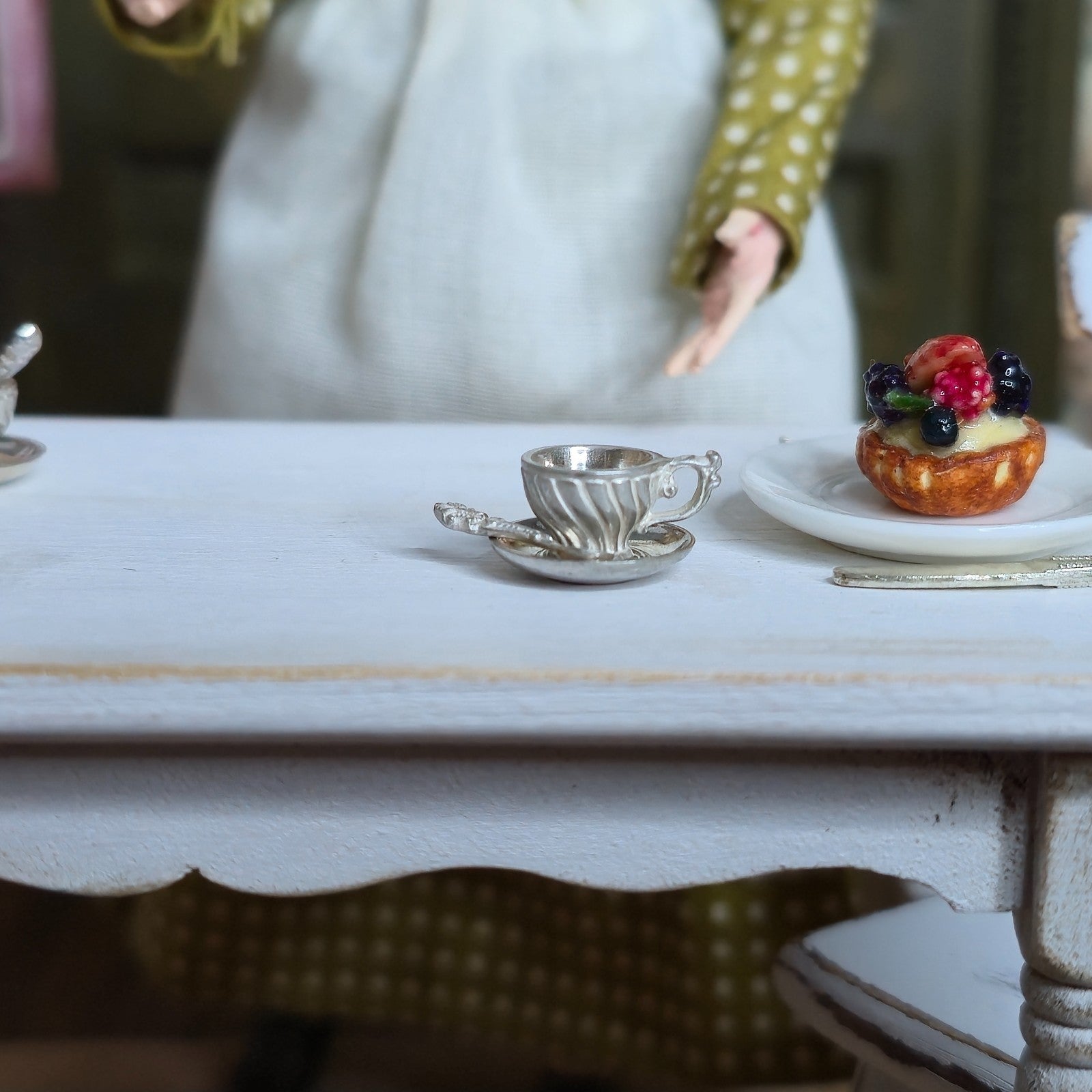 Miniature Dollhouse Sterling Silver Vermeil Tea Cup Spoon Saucer Set Dimitri Shevchenko