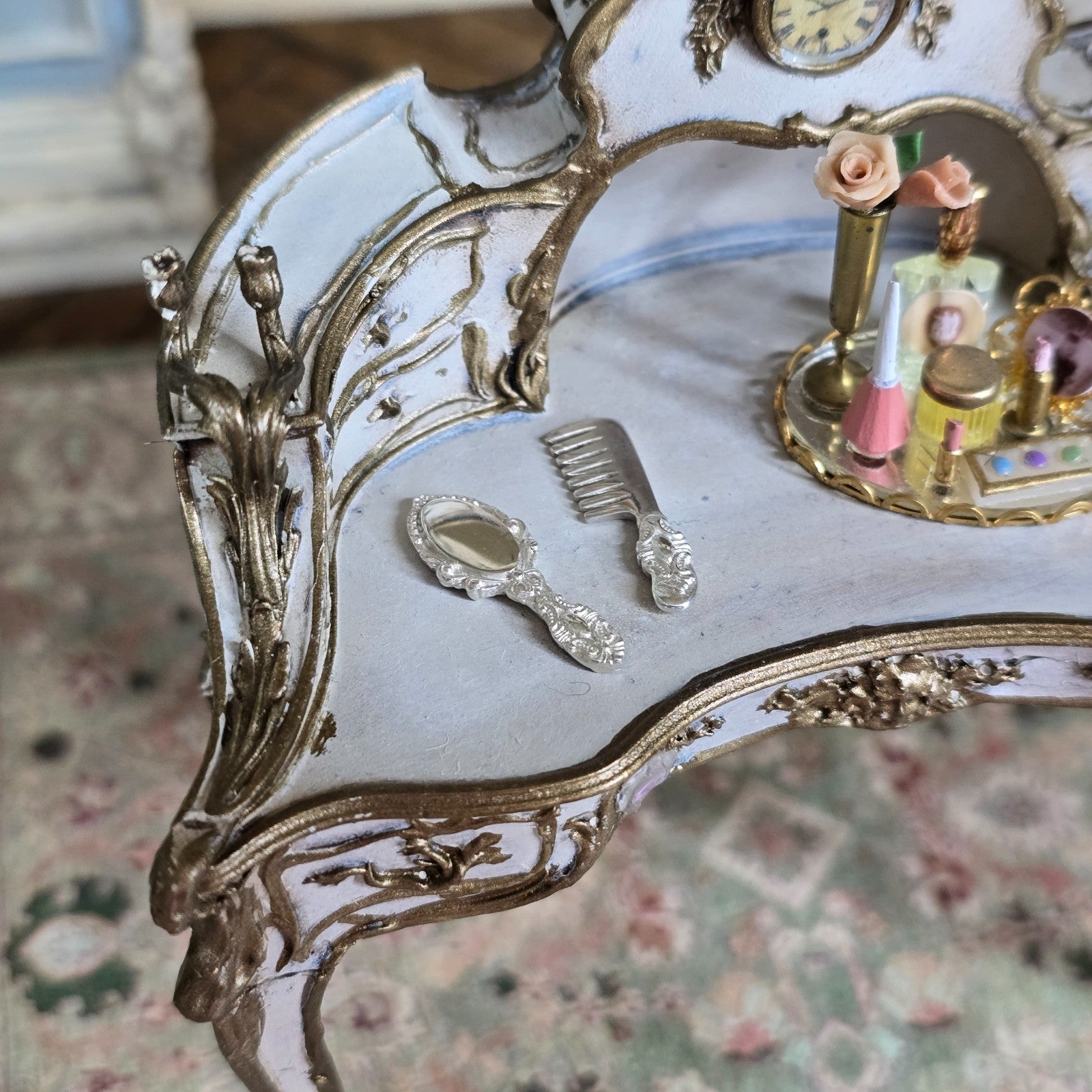 Miniature Dollhouse Dimitri Shevchenko IGMA Sterling Vanity Set Comb & Mirror