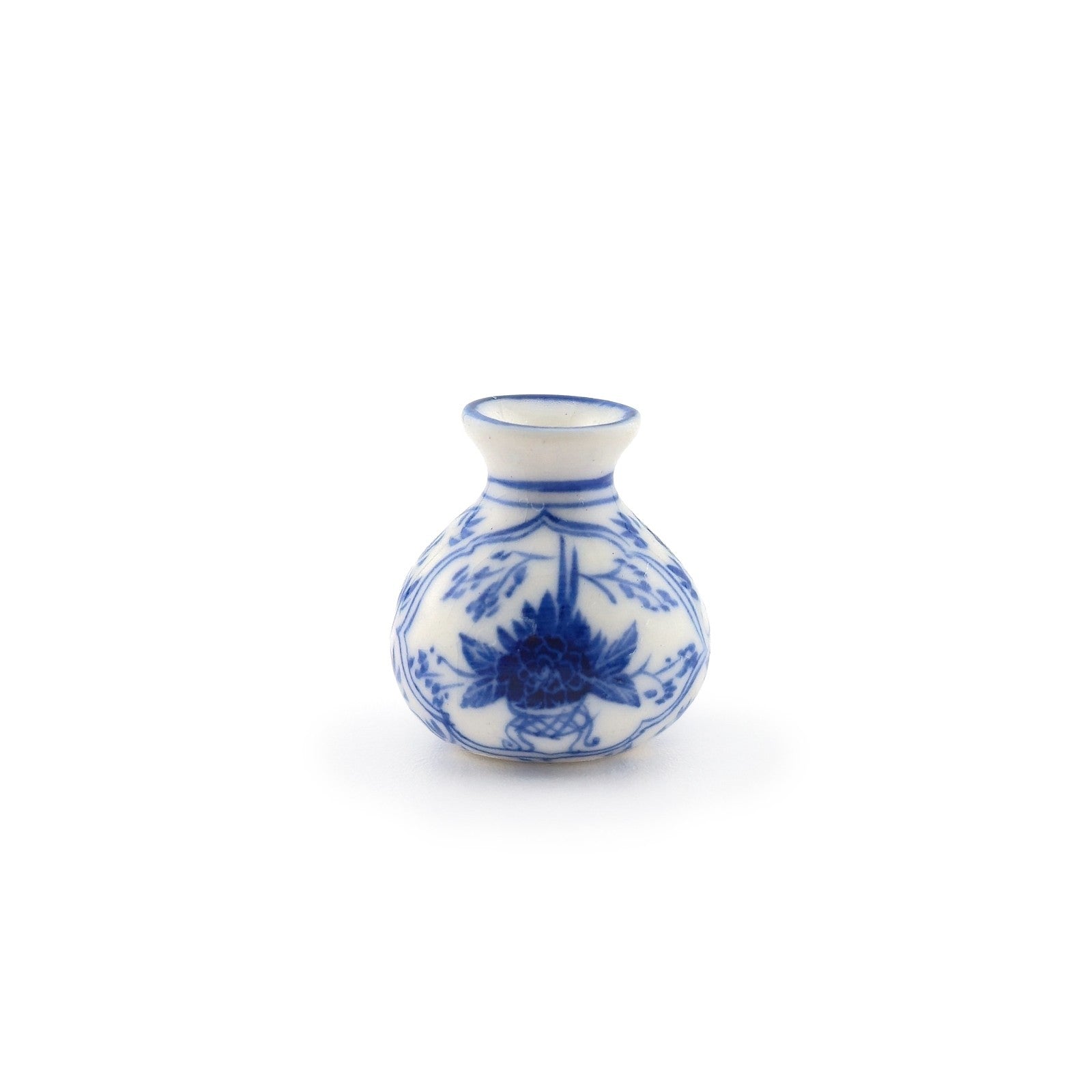 Miniature Dollhouse Hand Painted Blue White Porcelain Lotus Vase Ming Style OOAK