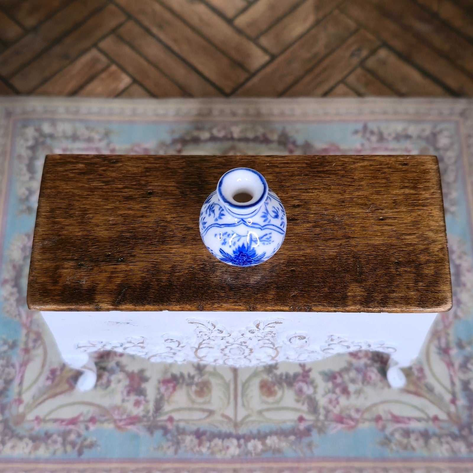 Miniature Dollhouse Hand Painted Blue White Porcelain Lotus Vase Ming Style OOAK
