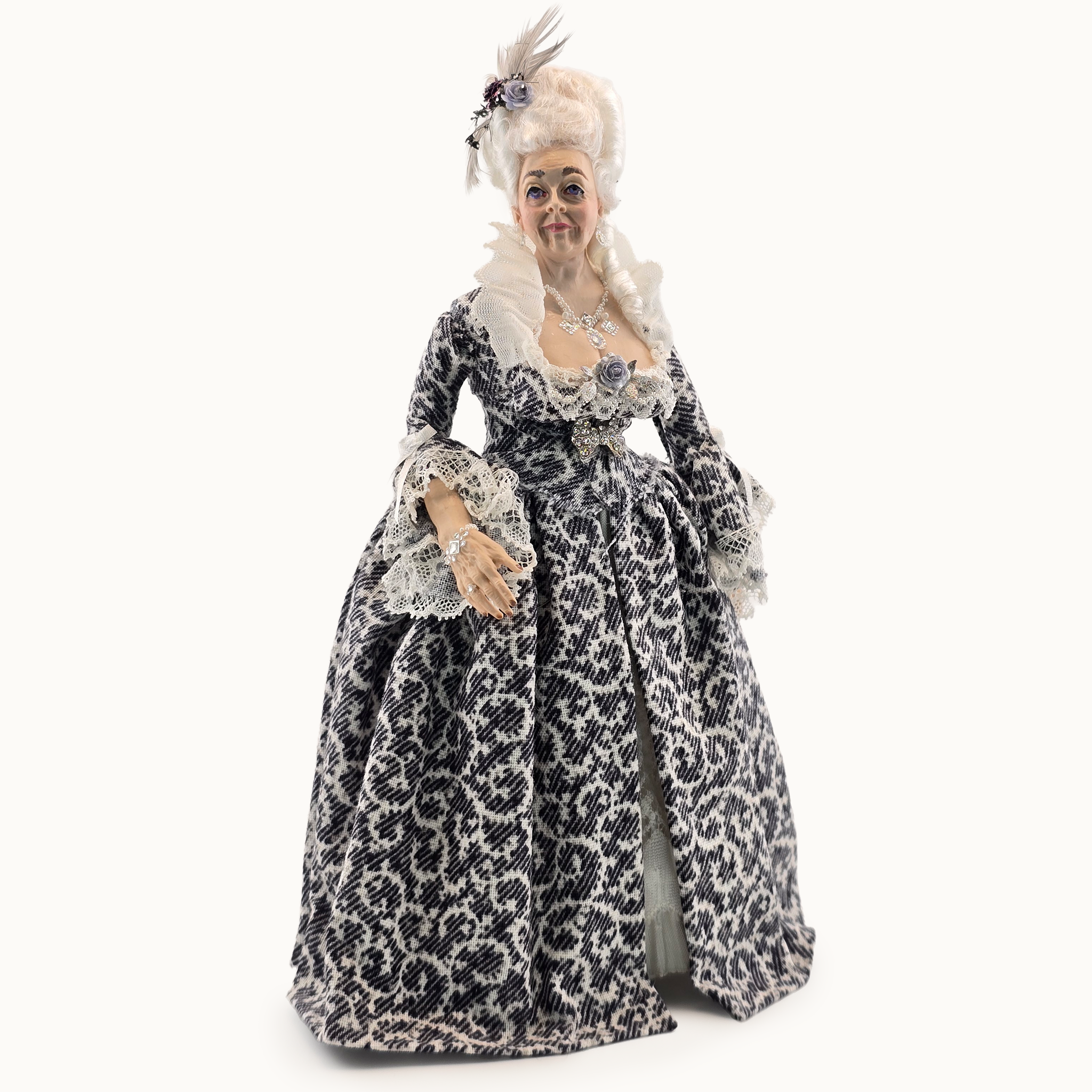 Mature Duchess 17th C. Doll Bustled Gown Original Marcia Backstrom Sculpted Clay