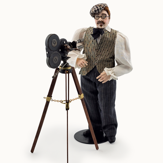 Actor Cecil B. DeMille & Camera Tripod Original Clay Dollhouse Man Doll