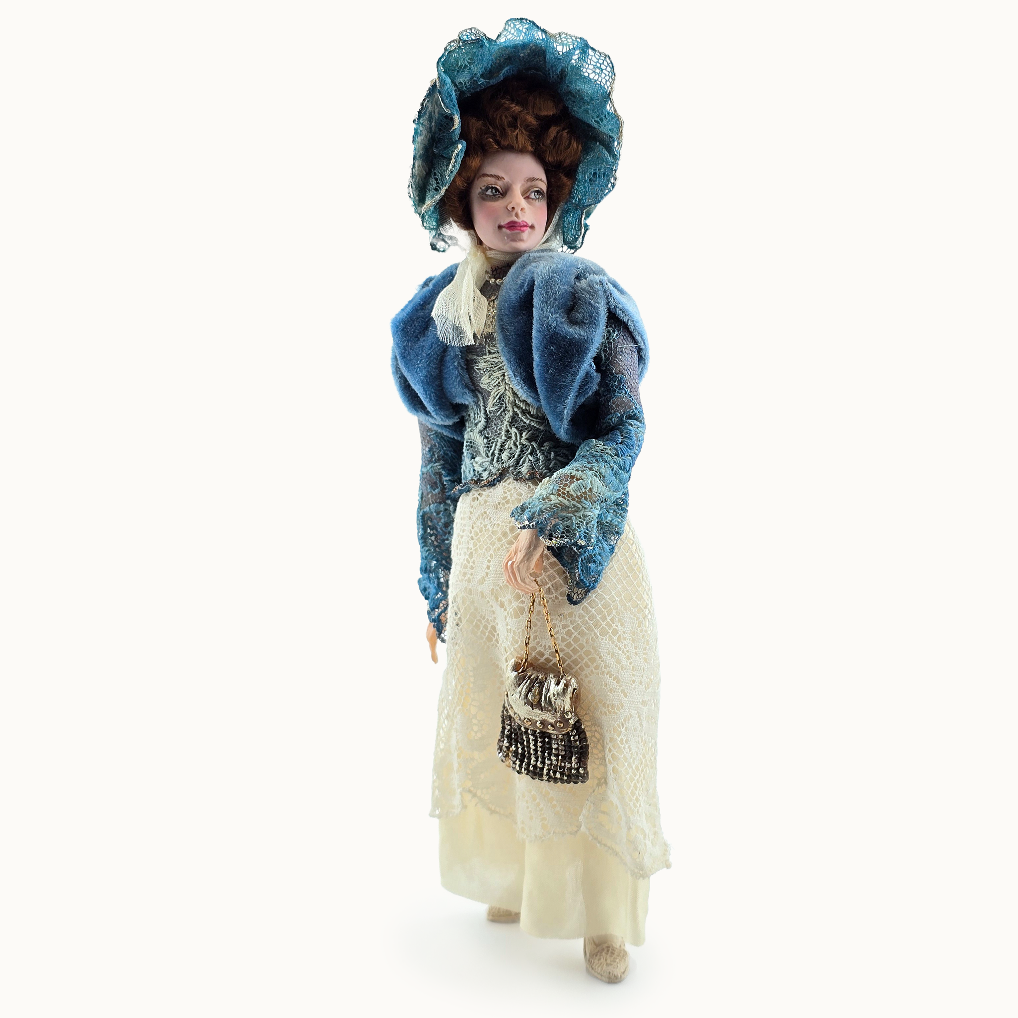 Victorian Fashion Doll in Blue Original Marcia Backstrom Sculpted Clay Dollhouse