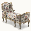 Load image into Gallery viewer, Decorative chaise chair with floral pattern and ornate carved frame on a white background
