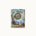 Load image into Gallery viewer, Miniature rectangular clock with painted scene of two people sitting under a tree on a white background
