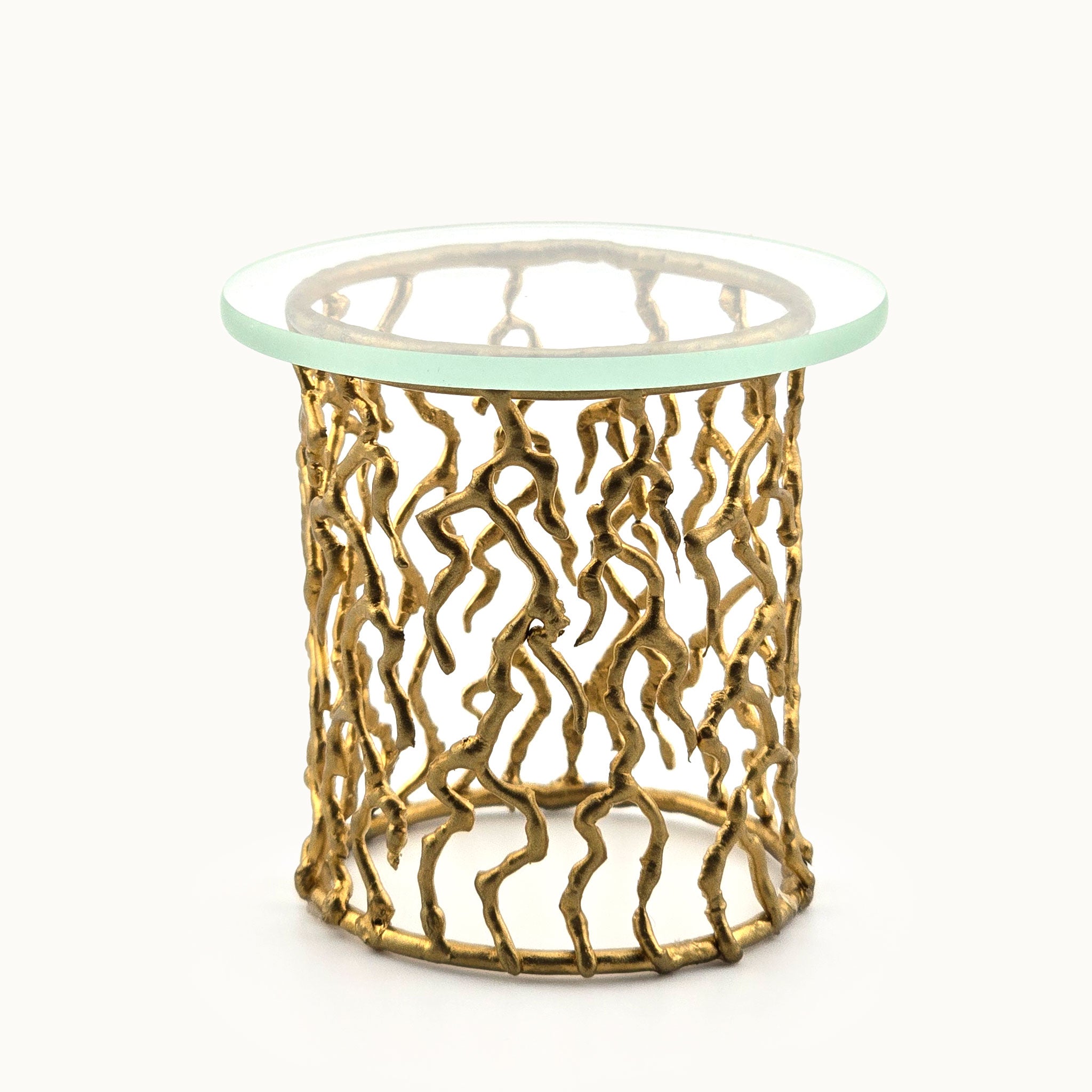 Gold Gilt Metal Jason Getzan Branch Accent Table Round Glass Top Modern Side Table
