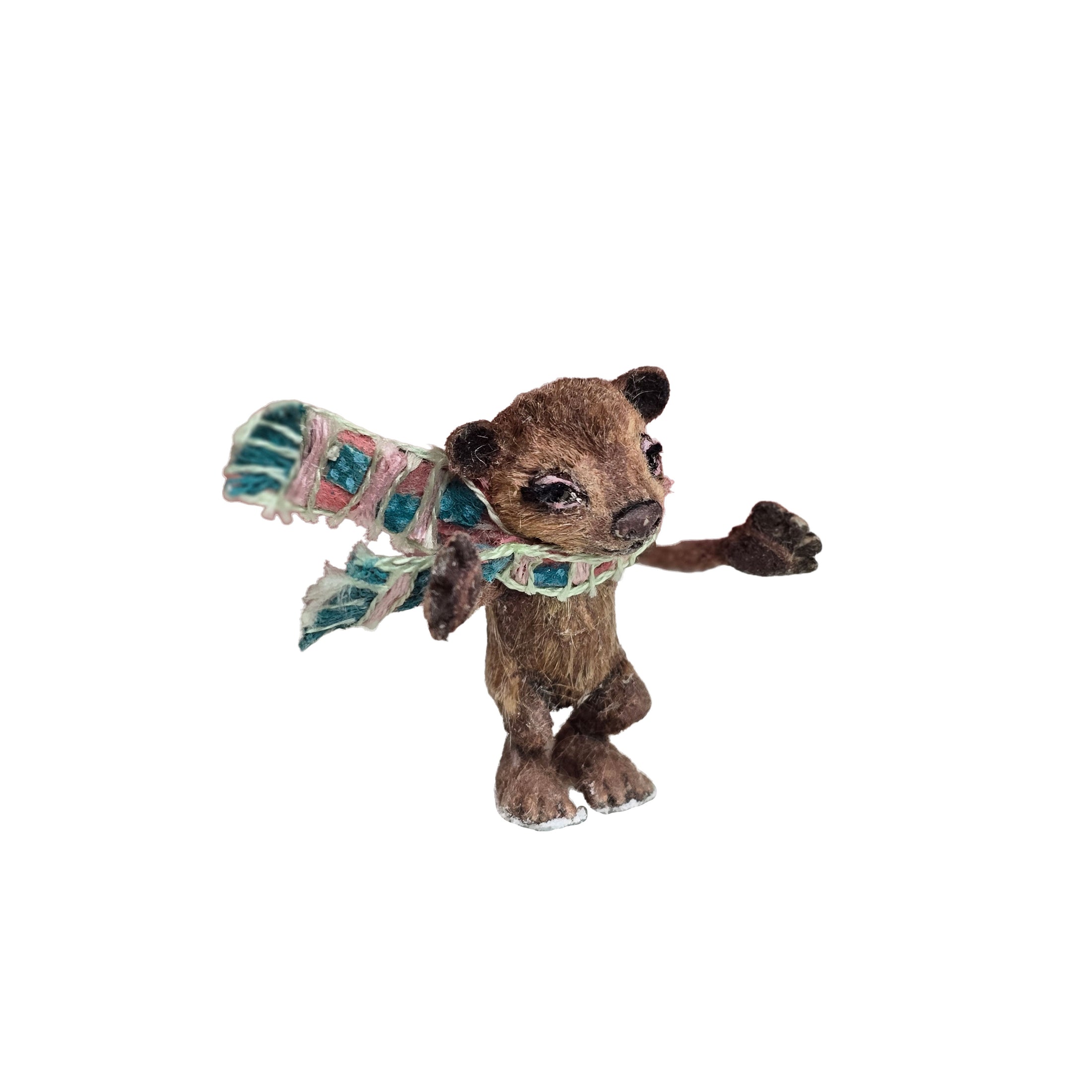 Aleah Klay Bear Cub with Scarf Ready for a Hug OOAK Miniature 2014