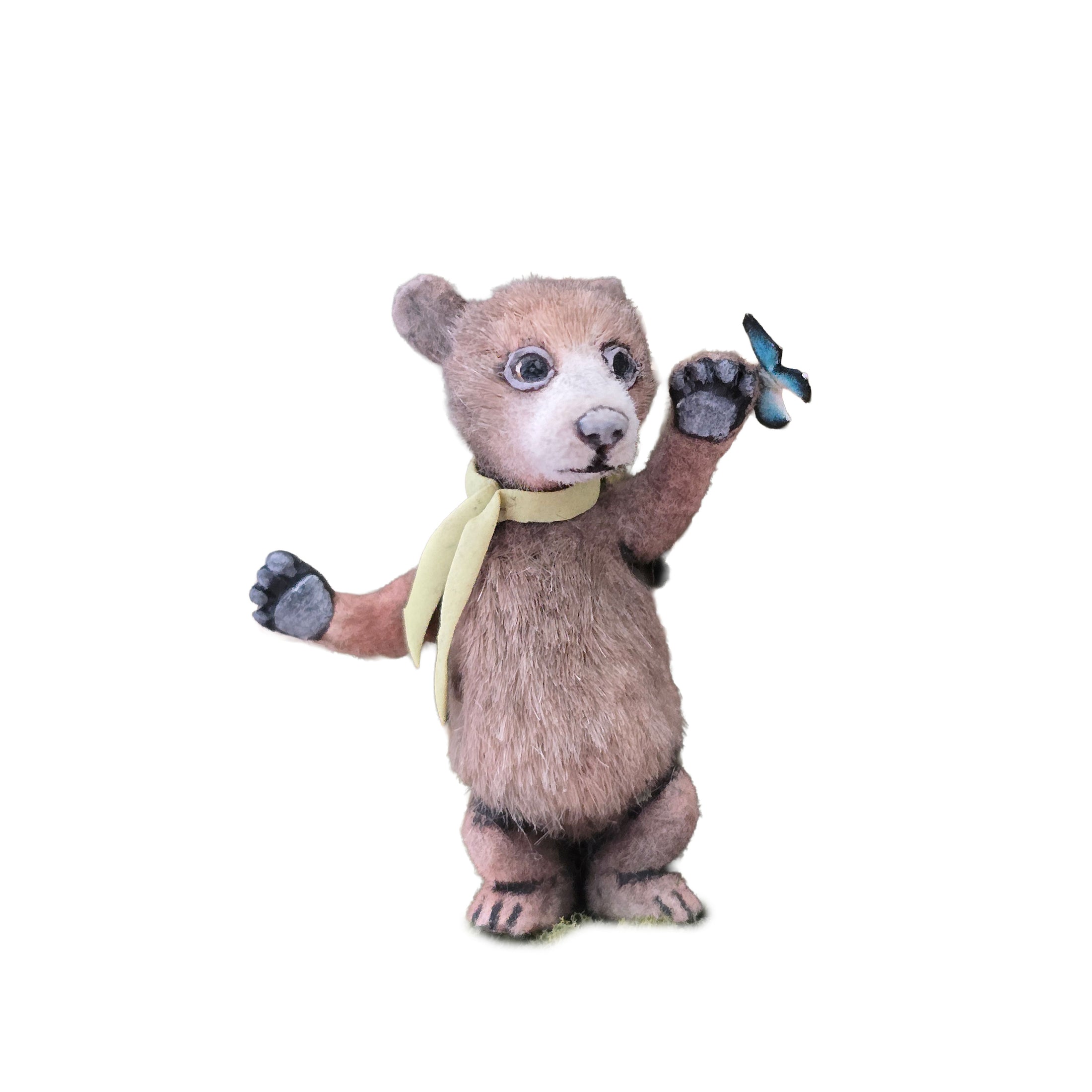 Aleah Klay Brown Bear with Blue Butterfly OOAK Miniature 2013
