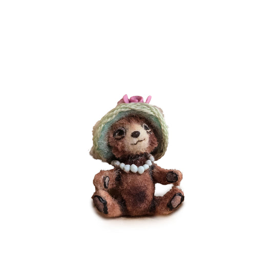 Aleah Klay Rose Hat Sculpted Clay Toy Teddy Bear OOAK 2014