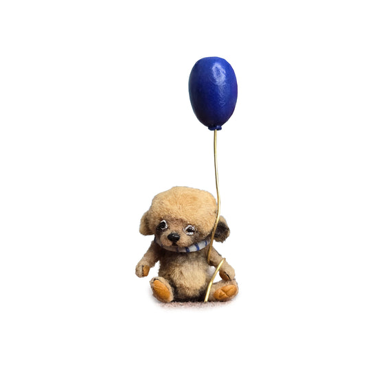 Aleah Klay Sad, Pouty Teddy Bear with Blue Balloon OOAK Miniature 2013 Sculpted