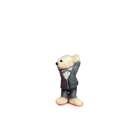 Aleah Klay White Teddy Bear in Tuxedo OOAK Miniature 2013