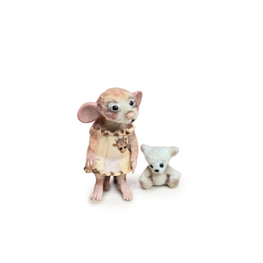 Aleah Klay Miniature Mouse Girl with her Teddy Bear Companion OOAK 2012
