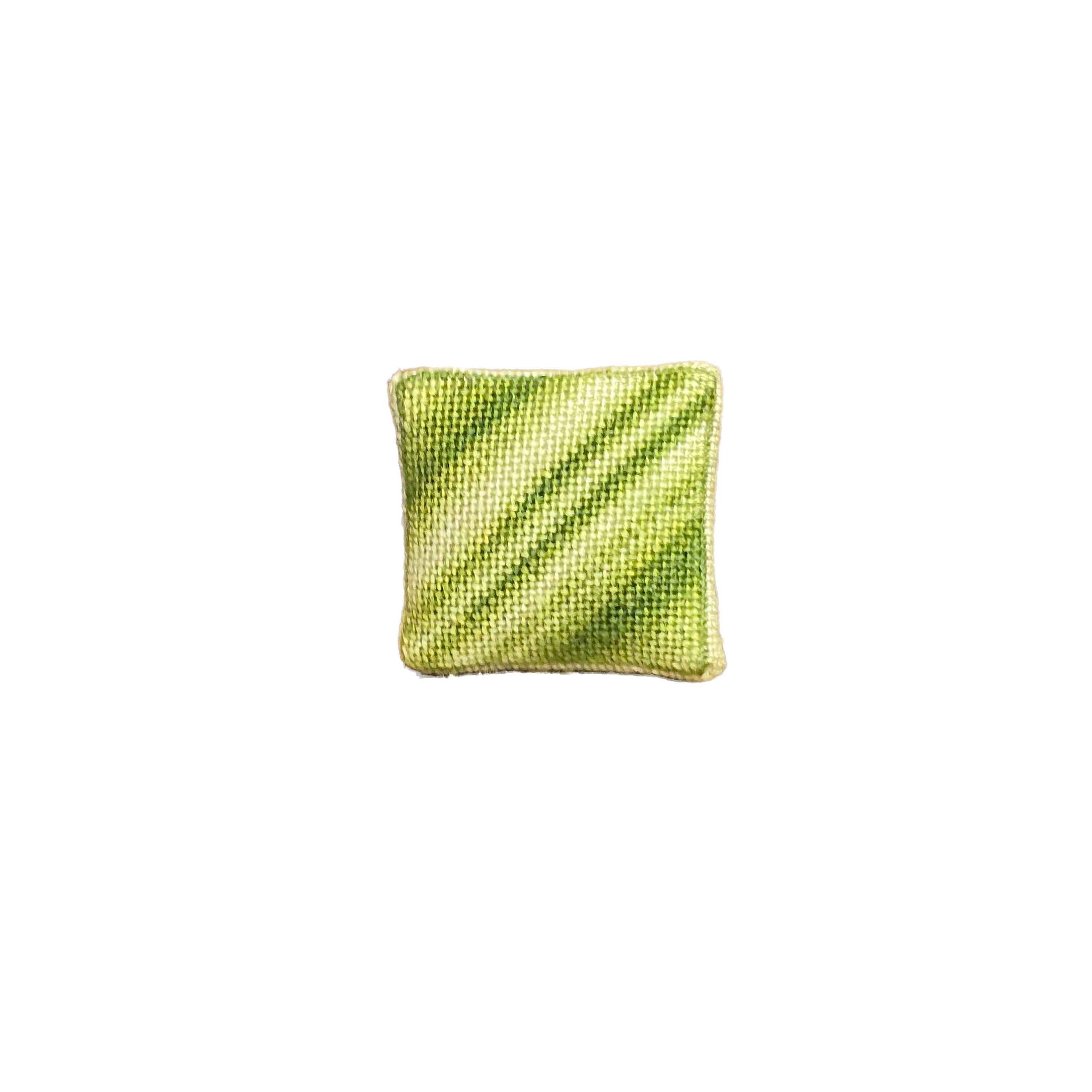OOAK Petit-Point Green Diagonal Stripe Miniature Pillow Signed GR