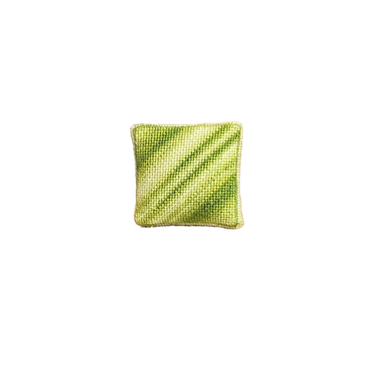 OOAK Petit-Point Green Diagonal Stripe Miniature Pillow Signed GR