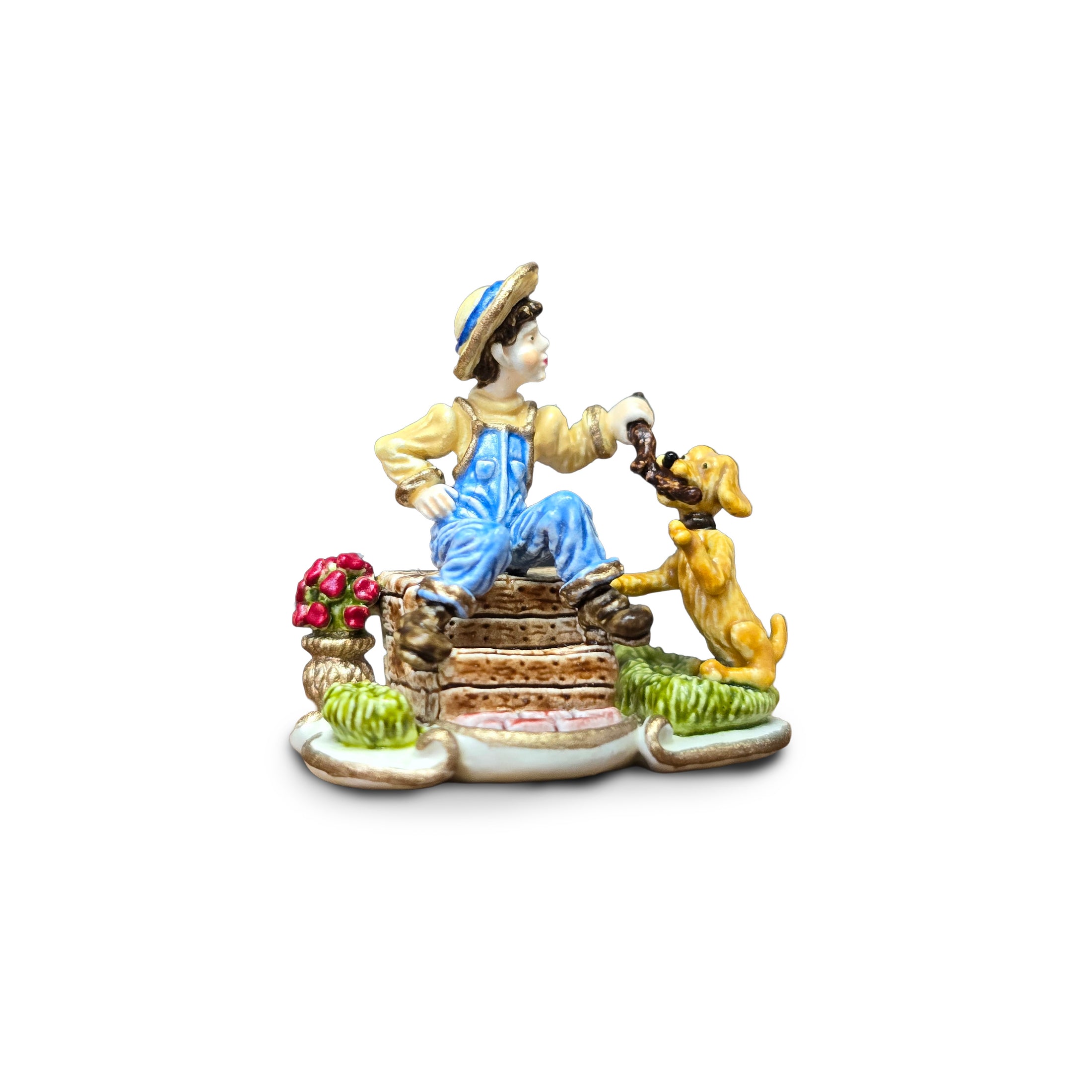 Randall Zadar Go-Fetch Retired Bronze Micro Miniature 1999 #43 Boy with Dog